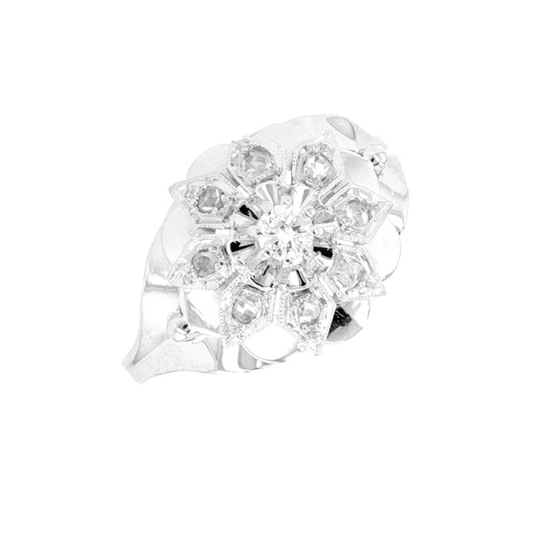 Bague vintage diamants 0.10 carat or blanc 4g